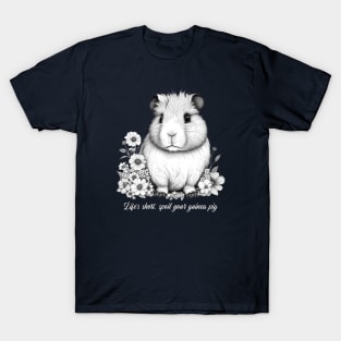 Cute Guinea Pig illustration in Black and White T-Shirt